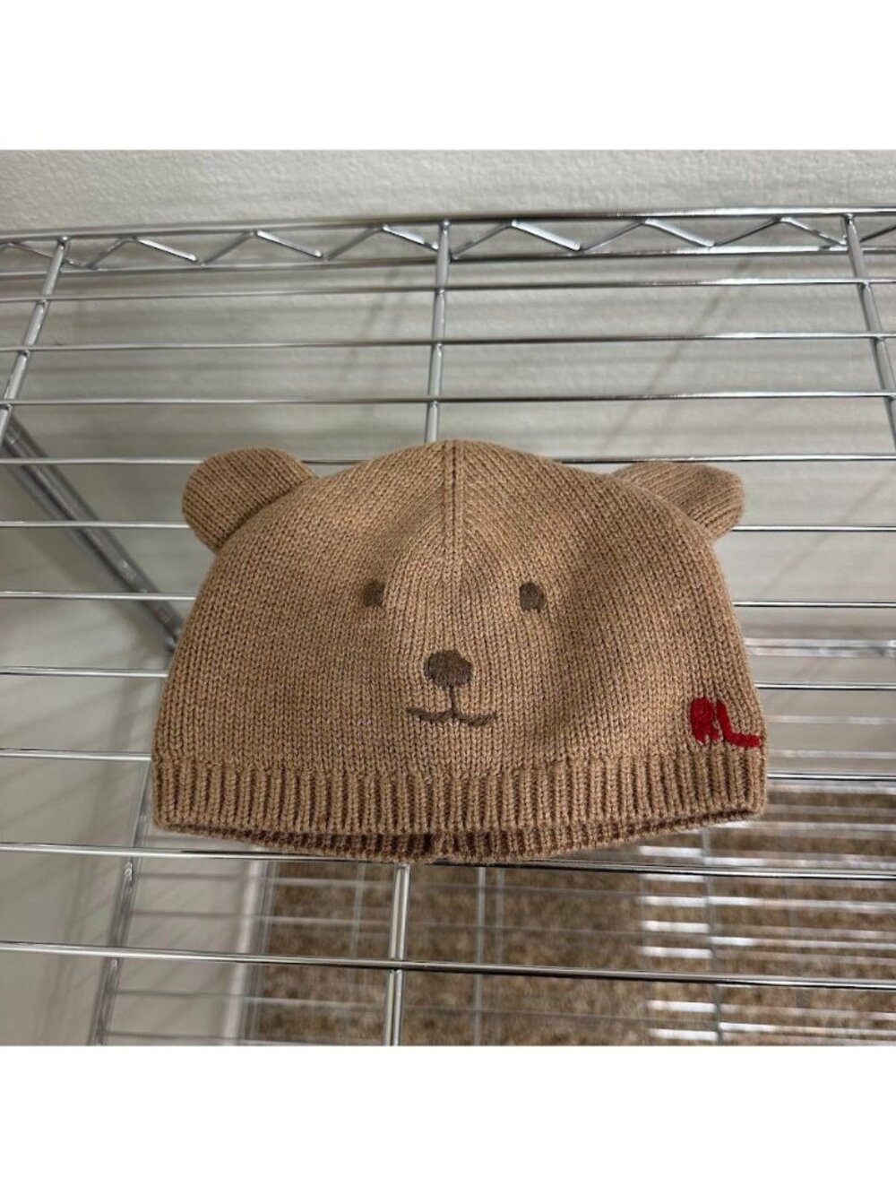 Ralph Lauren Bear Knit Lined Beanie Winter Hat Wool Blend Baby Size 3-9 Months